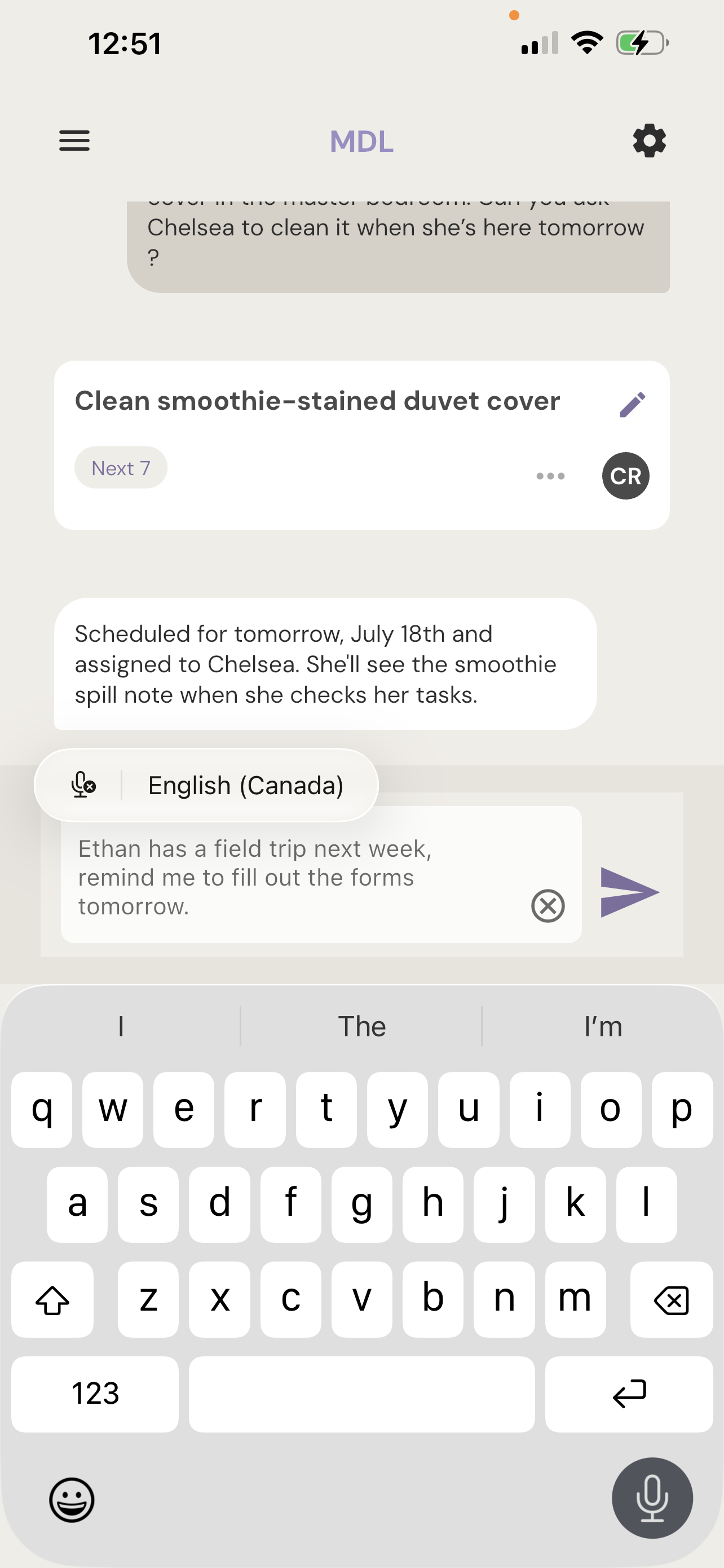 MDL app — typing or saying a thought